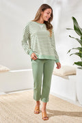 Striped French Terry Crew Neck Top by Tribal