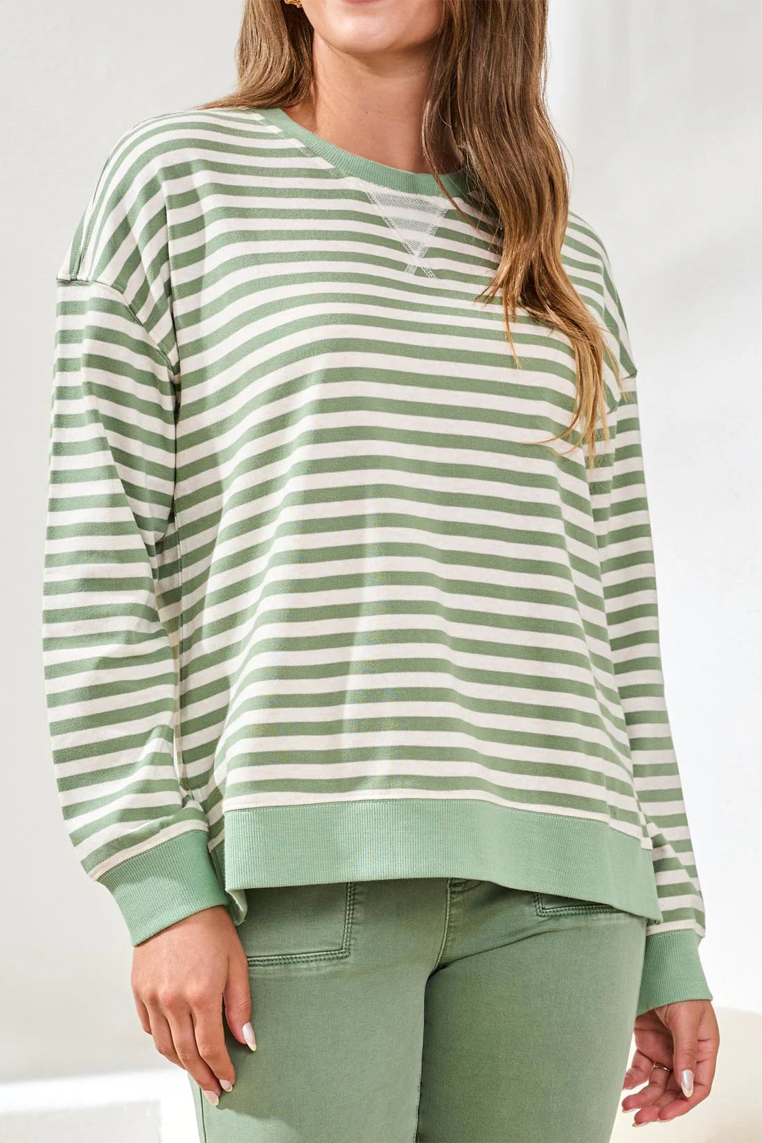 Striped French Terry Crew Neck Top by Tribal