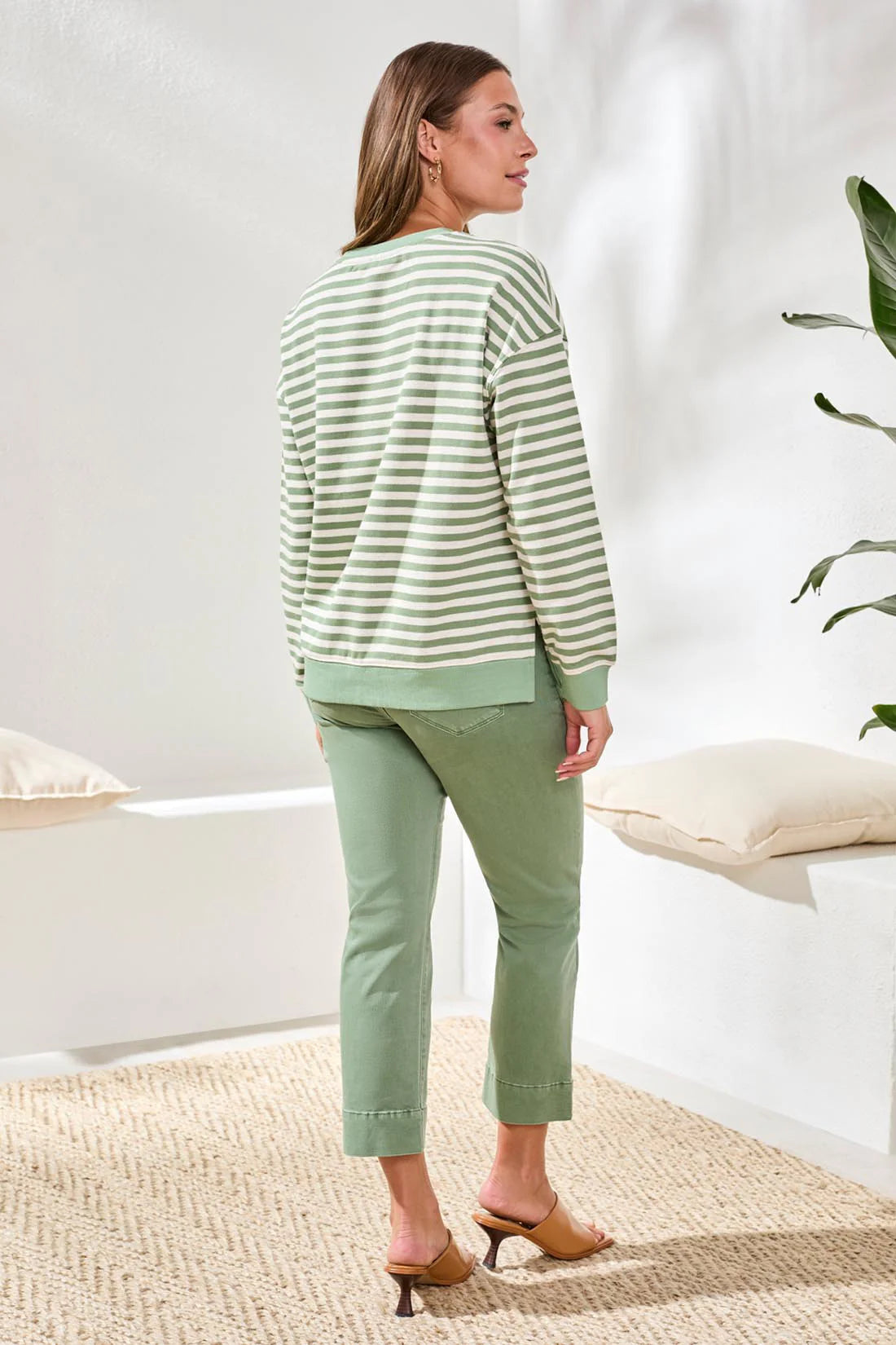 Striped French Terry Crew Neck Top by Tribal