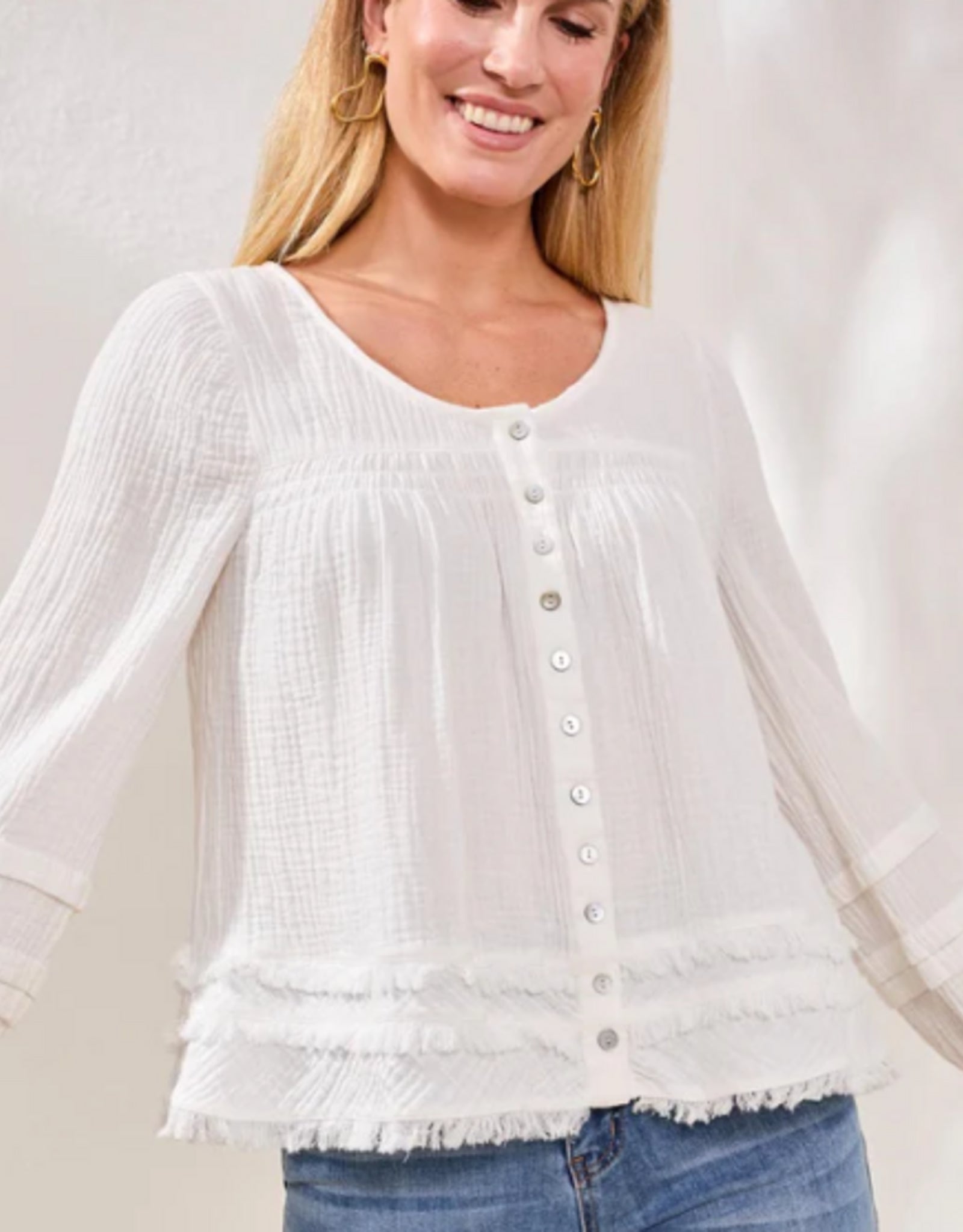 Ocean Pearl White Crinkle Gauze Button-Up by Tribal