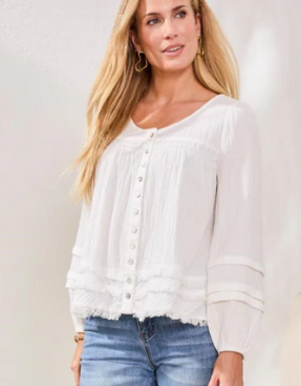 Ocean Pearl White Crinkle Gauze Button-Up by Tribal