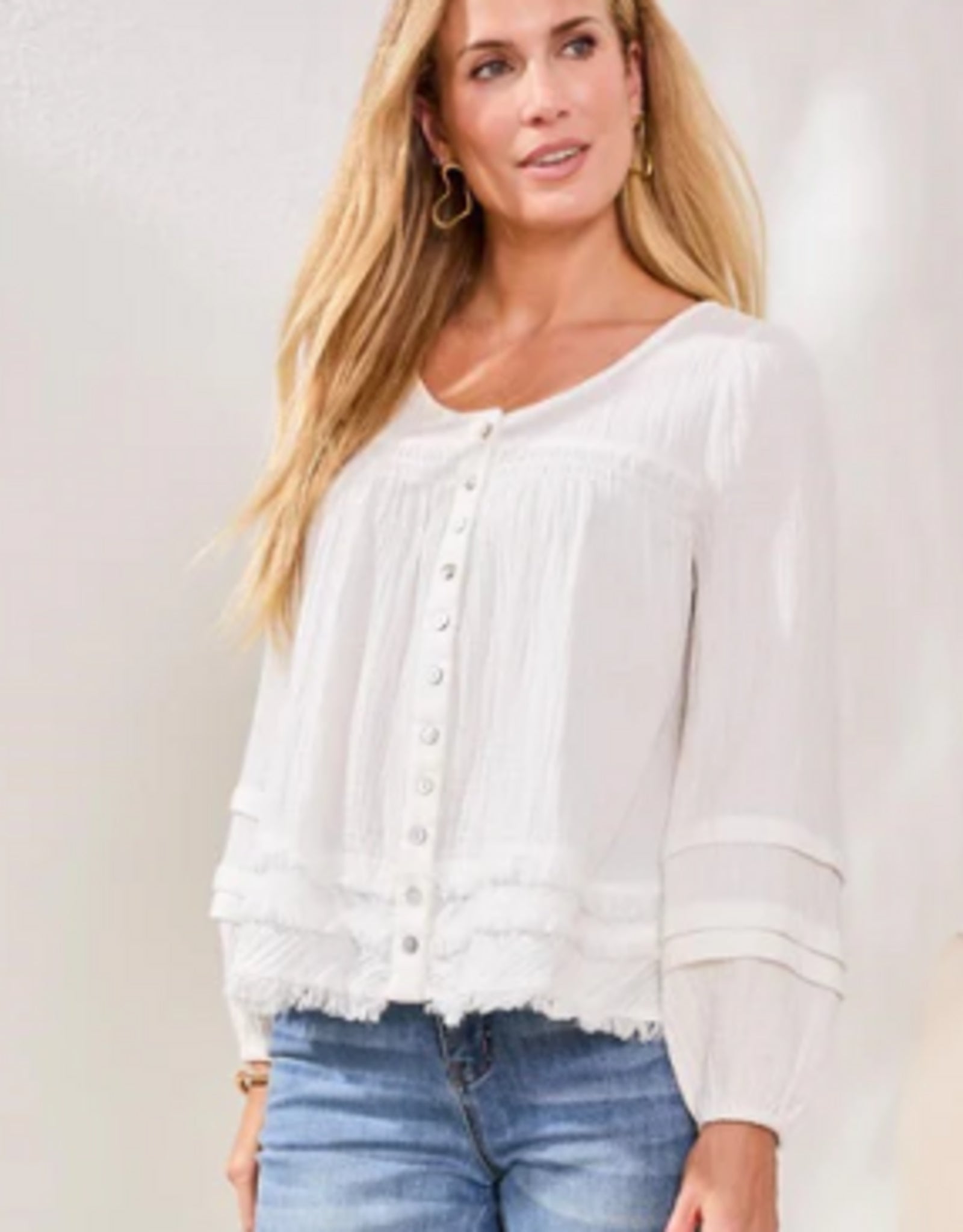 Ocean Pearl White Crinkle Gauze Button-Up by Tribal