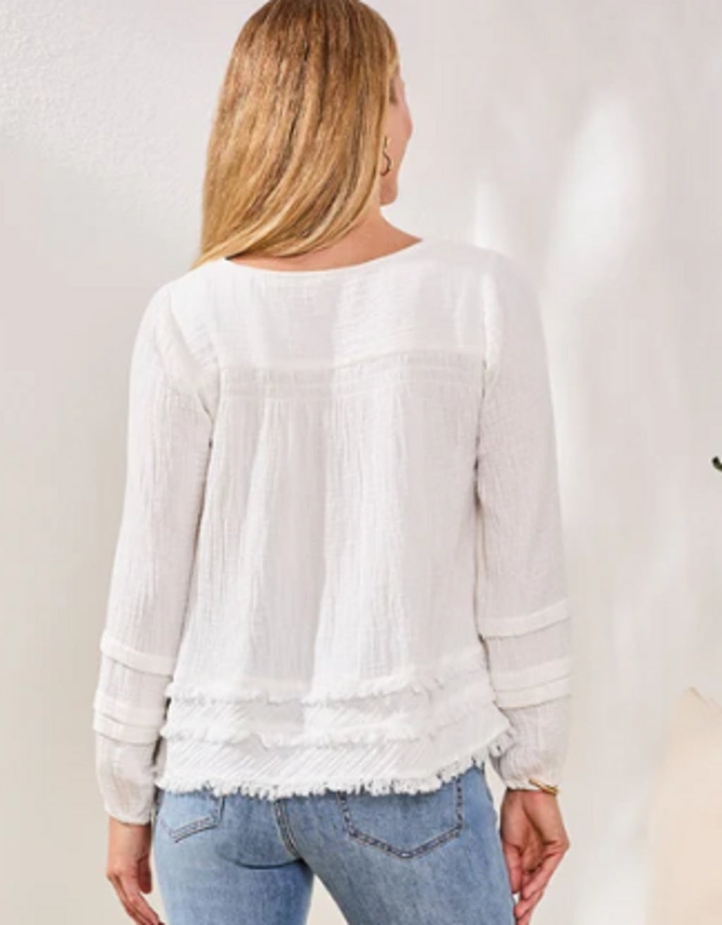 Ocean Pearl White Crinkle Gauze Button-Up by Tribal