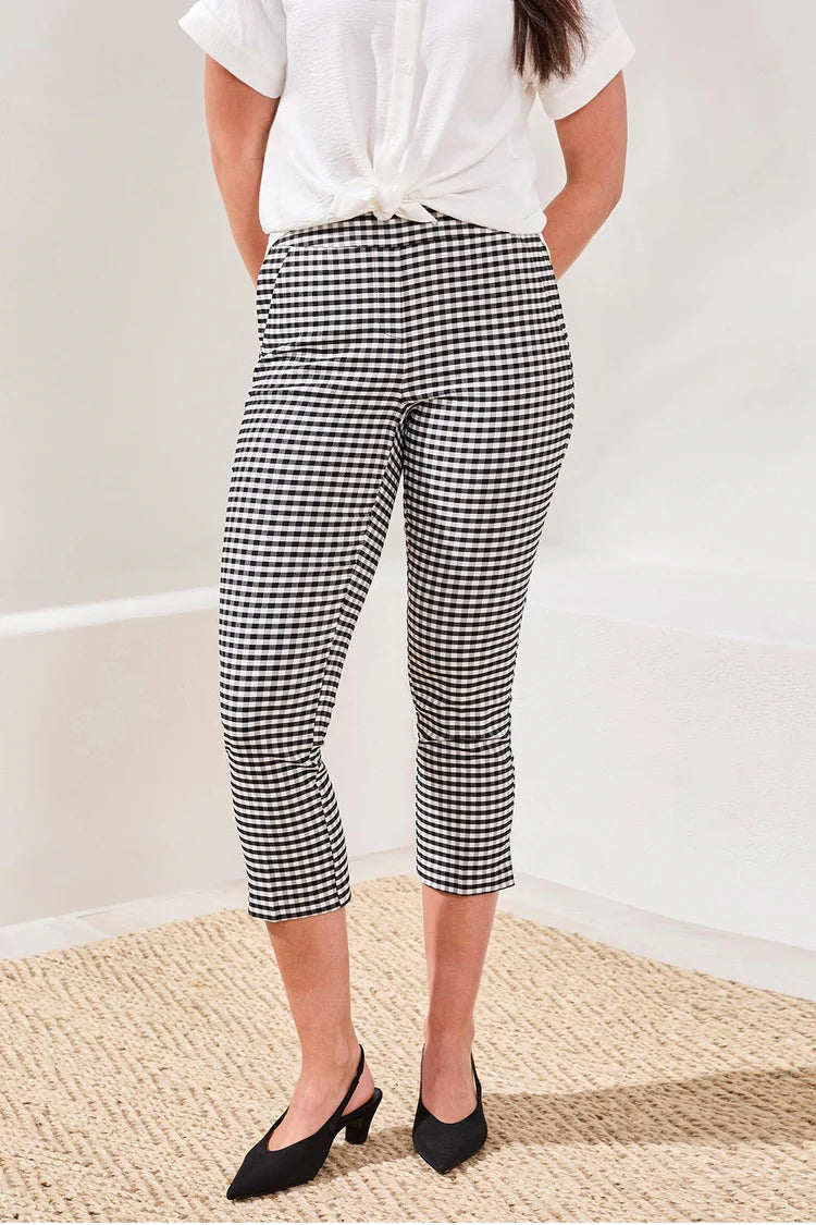 Gingham Bengaline Capri Pant Side Slit by Tribal
