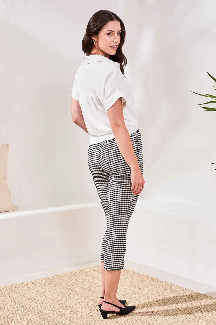 Gingham Bengaline Capri Pant Side Slit by Tribal