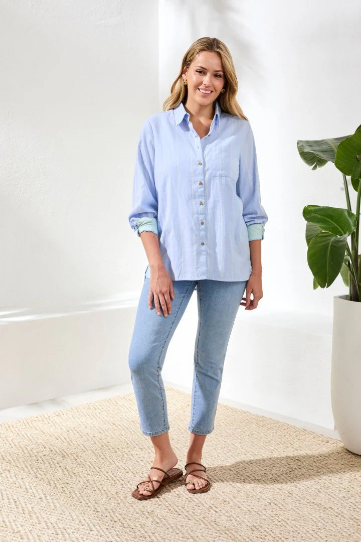 Chambray Striped Button Up Shirt by Tribal