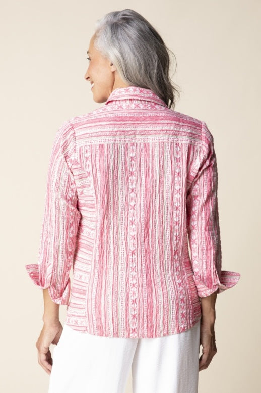 Coral Crinkle Cotton Stripe Side Panel Shirt by Habitat