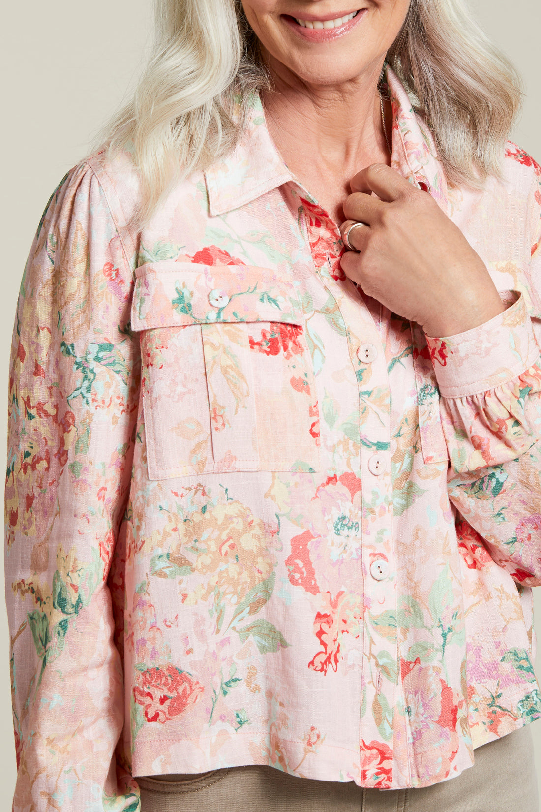 Floral Print Linen Blend Jacket by Tribal