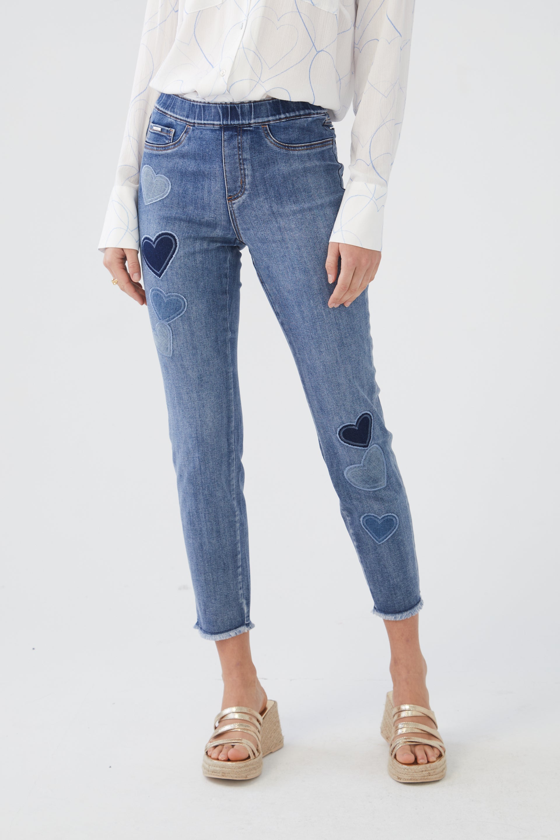 Heart Applique Pull-on Ankle Jeans by FDJ