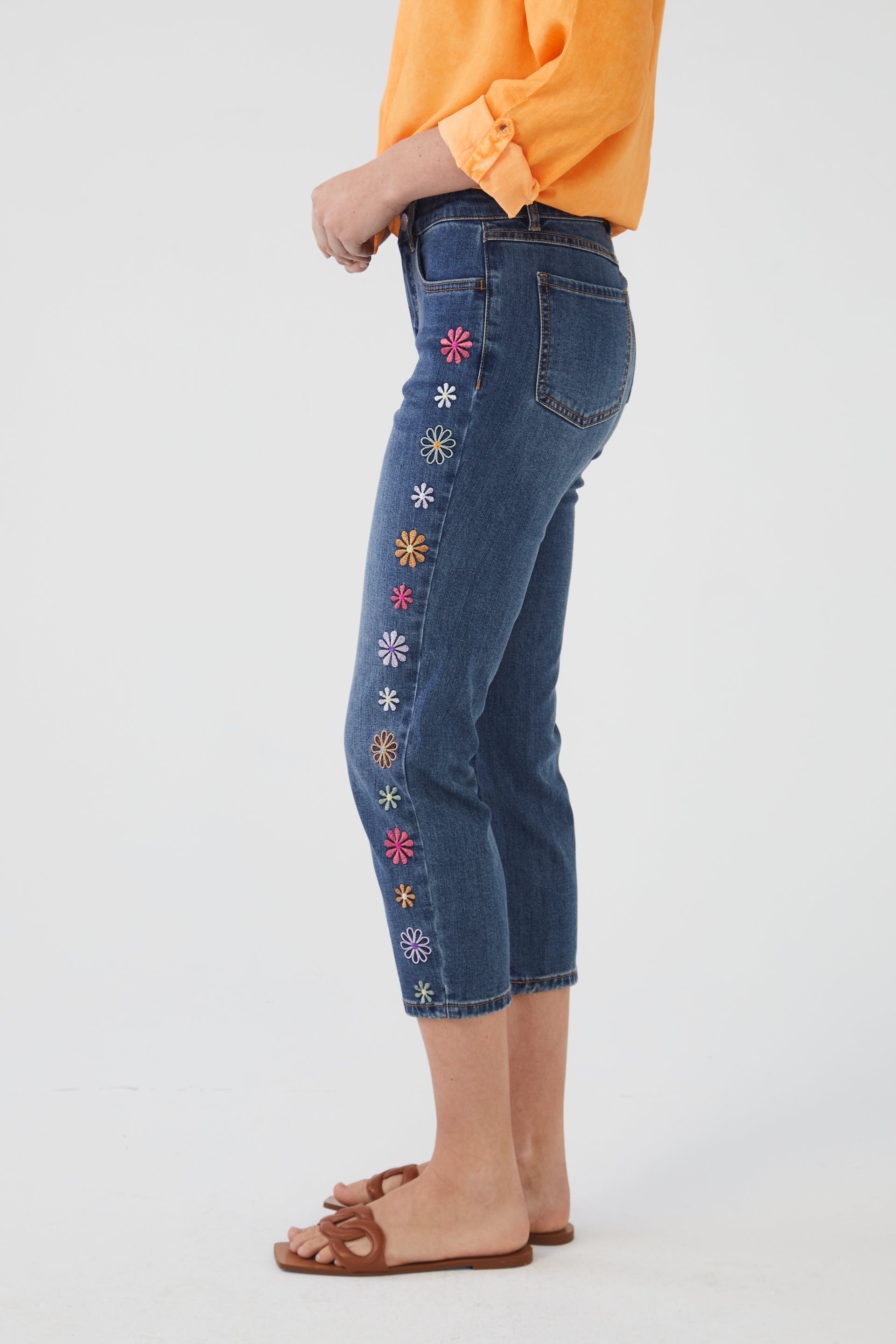 Daisy Embroidered Pencil Crop Jean by FDJ