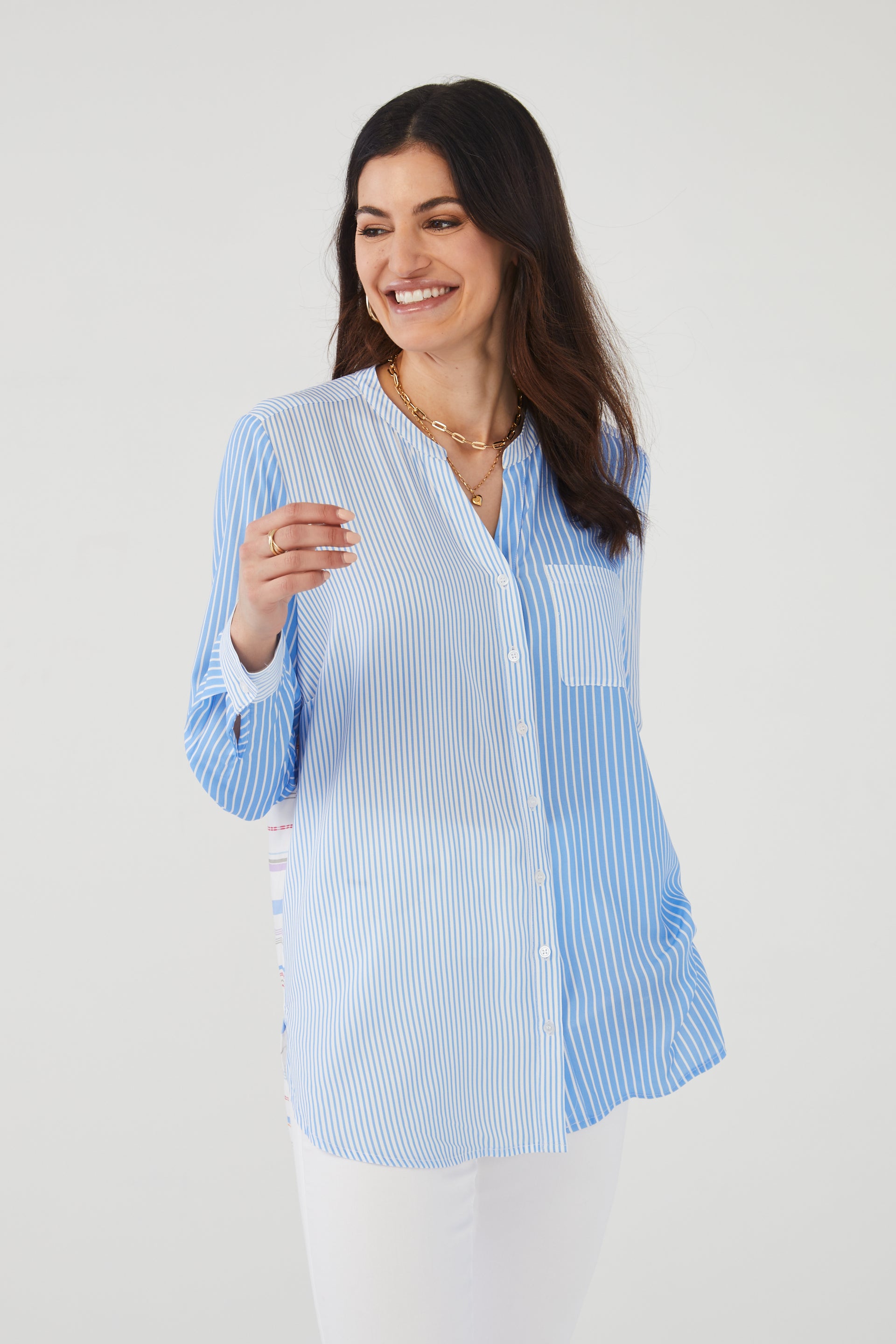 Mixed Striped Button Up Tunic by FDJ