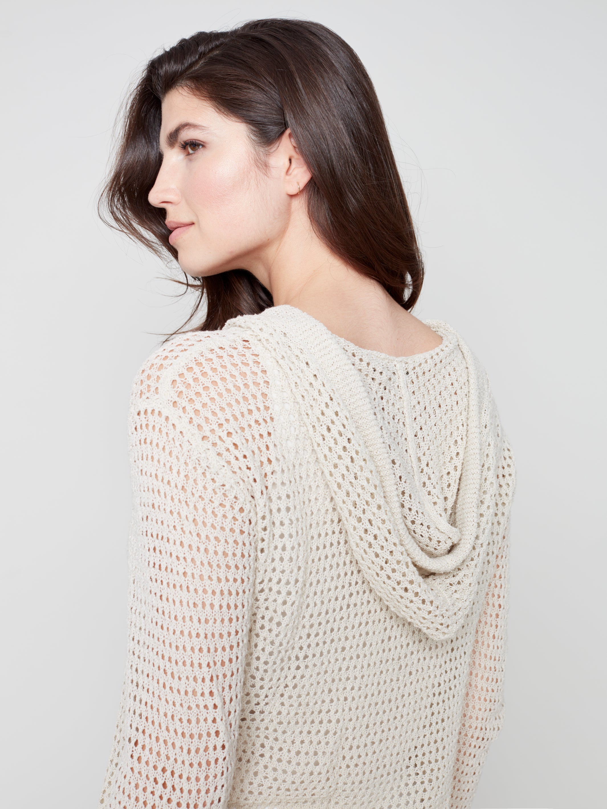 Picot Knit Hooded Cardigan by Charlie B