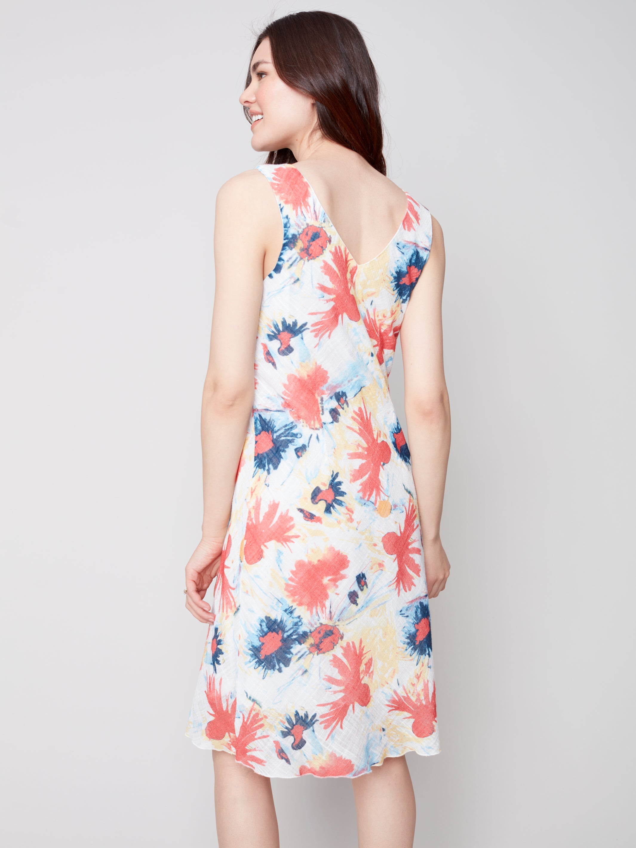 Sleeveless V-Neck Poppy Print Dress by Charlie B