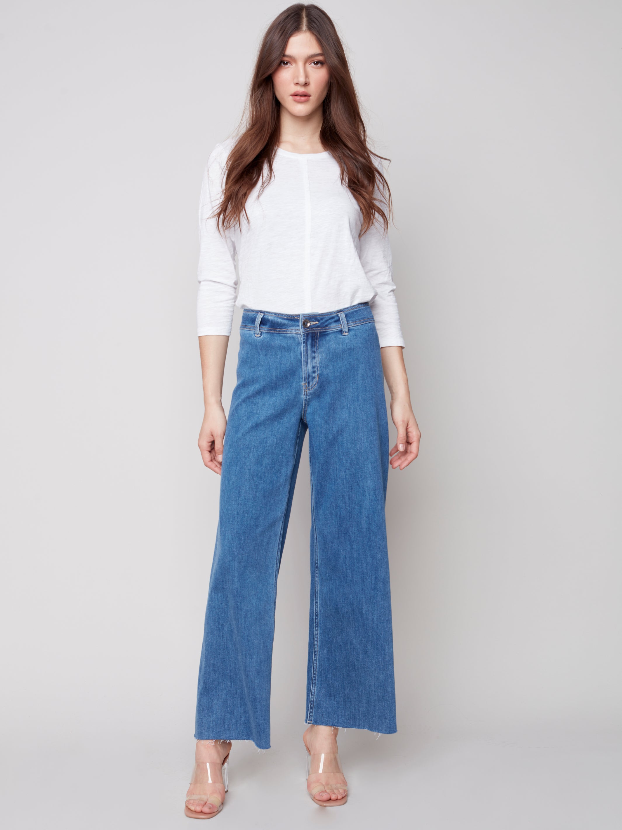 Wide Leg Jeans with Raw Edge Hem by Charlie B