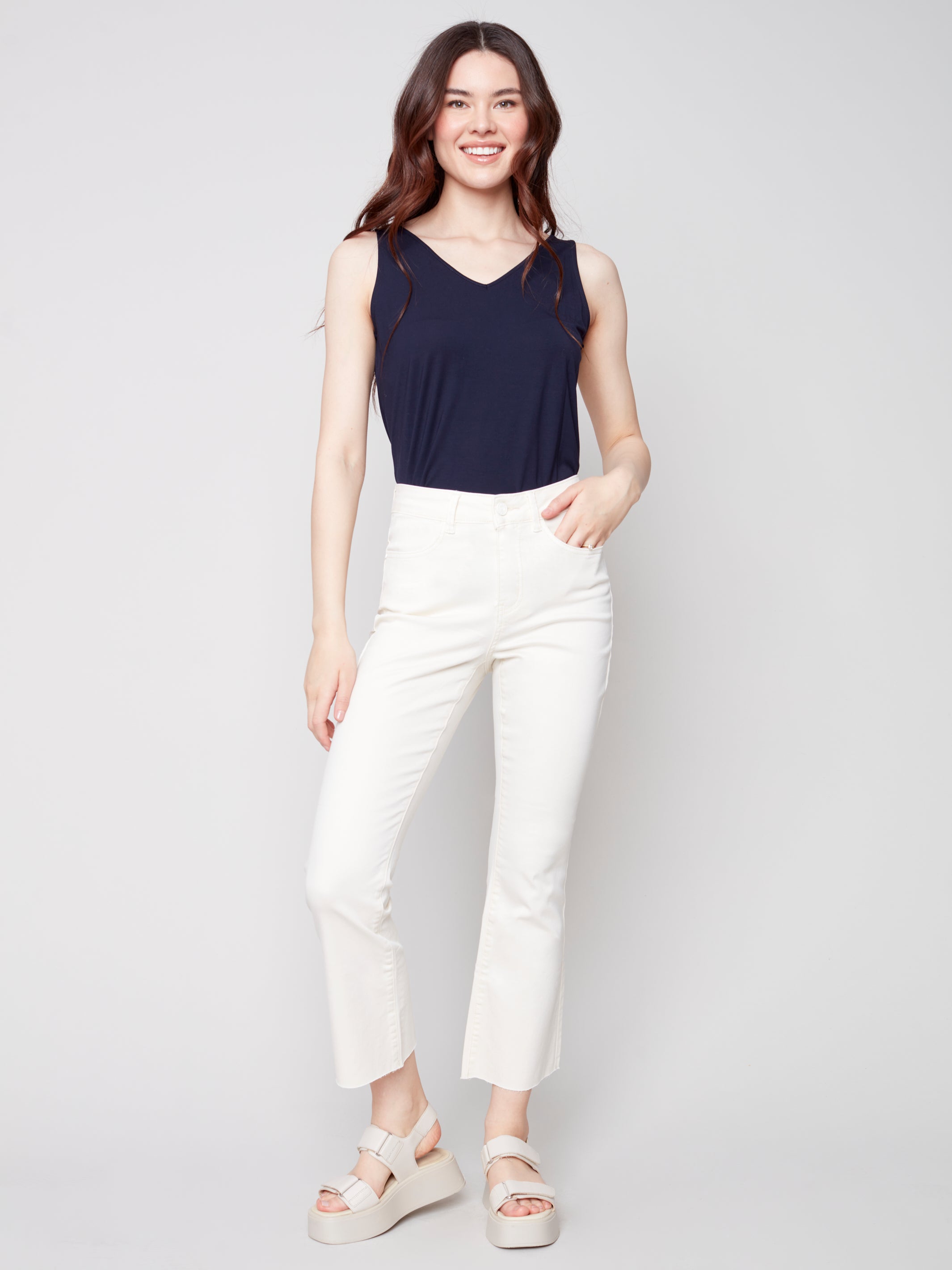 Micro Flare Twill Ankle Pants by Charlie B