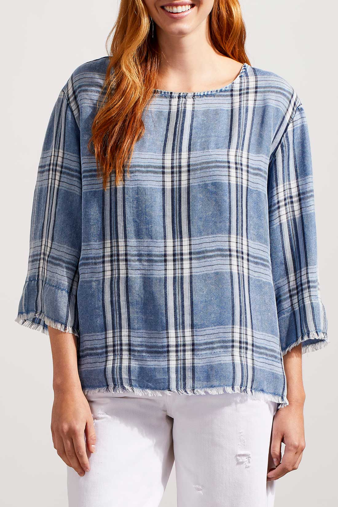 Plaid Bell Sleeve Pop Over Top by Tribal