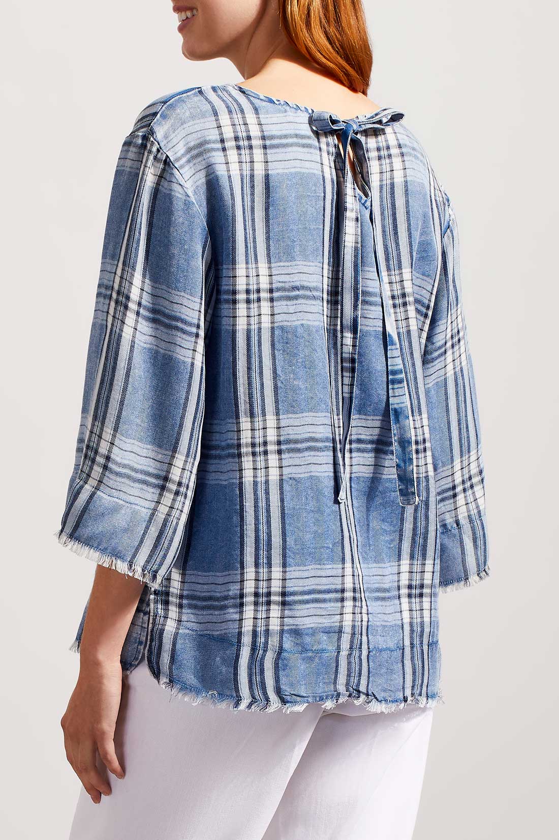 Plaid Bell Sleeve Pop Over Top by Tribal